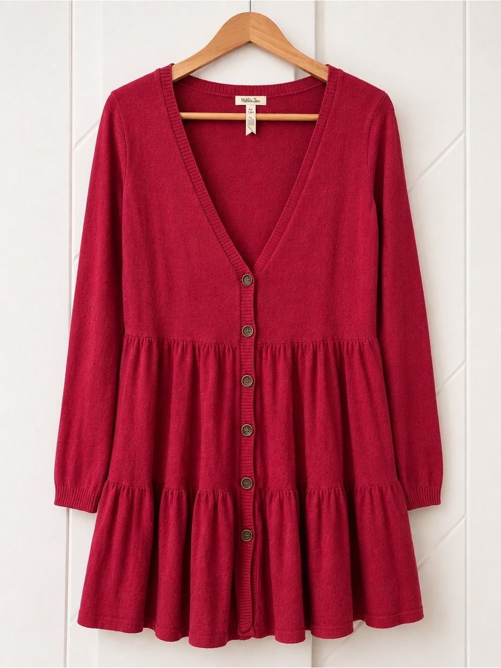 Matilda Jane Berry Red Tiered Button Front Cardigan Tunic Sweater Women S